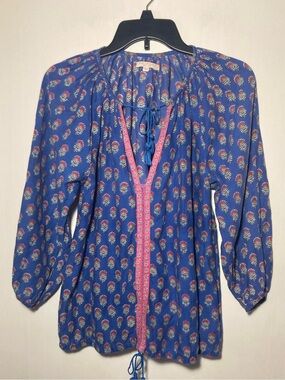 Pink Chicken Women’s Long Sleeve Peasant /Boho Top String Tassels Crochet Medium